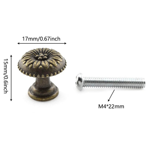 Four Pack Antique Bronze Round Flower Pattern Jewelry Box Pull Handles With Screws For Cabinet Drawer Wardrobe Zinc Alloy Knob Pull 17 X 15 Mm