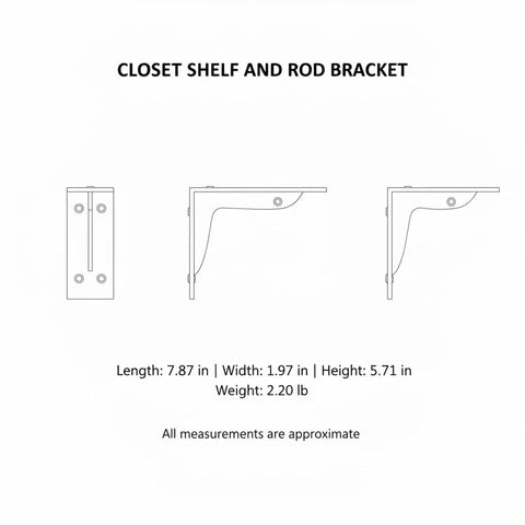 Diagram of heavy duty triangular steel shelf bracket for floating shelves and desks, shows dimensions and mounting design.