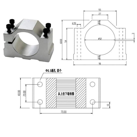Diagram of CNC spindle motor 52mm holder for 52mm CNC Spindle Motor 400W DC 12 To 48V With ER11 ER16 Chuck and milling projects