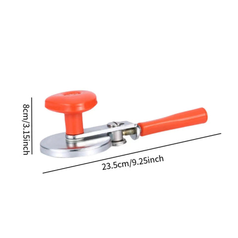 Compact Rotary Glass Can Sealer Tool For Home Kitchen Use, Ergonomic Non Slip Handle, Aluminum Build, Easy To Store, Long Lasting Seals For Fresh Food In Jars, orange handle, dimensions displayed