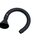 Shop Grade Industrial Welding Fume Extraction Arm With Flexible Exhaust Tubing And Matte Black Round Capture Hood for smoke vent setup, flexible black tubing with cone end.
