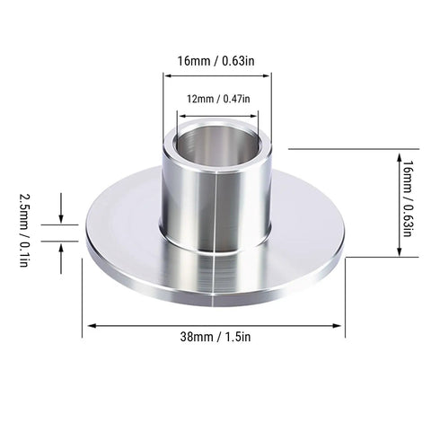 Built Like A Tank Router Guide Bushing Template Set Six Piece Heat Treated Stainless Steel measuring 38mm and 12mm opening.