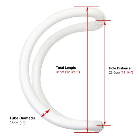 C-Shaped Push Pull Door Handle Set For Glass Doors With Round Tube Built To Last White Finish 25mm And 1 Inch Diameter Paired Stainless Steel Door Pull Hardware For Bathroom Kitchen Studio, 31cm length and 28.5cm hole distance
