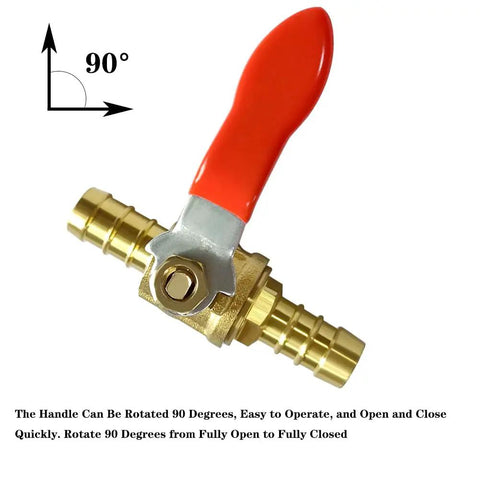 Three Quarter Inch PEX Brass Ball Valve Push To Connect No Tools Required Shut Off For Hot And Cold Water with red handle.