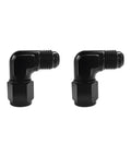 2 Pack 6AN Female to 6AN Male 90 Degree Hose Fitting Adapter Aluminum Flare Elbow Swivel Union Connector for Vehicle Fuel Oil Line High Flow No Kink Leak Proof Durable Right Angle Hose Joint, black 90-degree pair