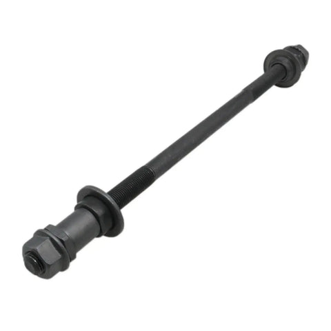 Top Shelf 9.45 Inch Long Rear Hub Shaft For Bike 3/8 Diameter 26 Tpi Threads Multispeed Wheel Axle Kit heavy duty steel axle with black finish