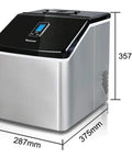 No Drama Portable Automatic Countertop Ice Maker Churning Fifty Five Pounds Of Snappy Cubes Daily Sleek Stainless Shell side view with dimensions