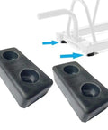 2 Pack Rubber Feet For Fitness Equipment, Shock Absorbing Vibration Dampening Pads next to gym equipment with blue arrows
