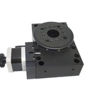 Horizontal Rotary Table With Motorized Drive Worm Gear System Outer Ring Scale And PX110-150 for lab or automation use.