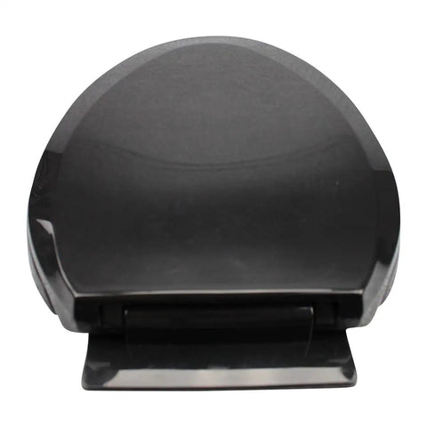 Soft Close Elongated Toilet Seat In Black With Quiet Close Lid, contoured comfort, shown from the top, stain-resistant plastic