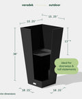 Indoor Outdoor Taper Planter Set Of 2 Dope 30 Inch Black Plastic Resin Planters For Patios Entrances And Railings, showing dimensions
