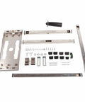 Full Throttle Electric Circular Saw Trimmer With Steel Positioning Frame parts laid out, including steel guides, screws, and support. 