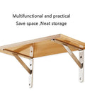 Top Notch Stainless Steel Corner Shelf Brackets holding a wooden shelf, designed for neat storage and space saving.