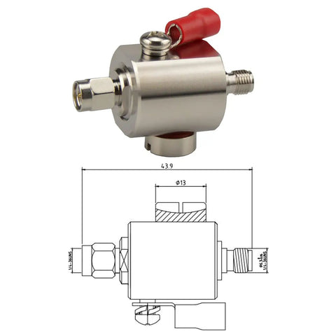 Solid SMA Lightning Arrestor Surge Protector with SMA Male to Female Connector and diagram for cellular boosters