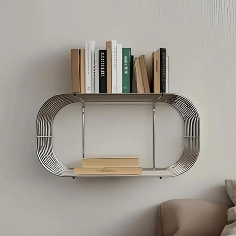 Floating Wall Shelves For Bedroom And More, Metal Hanging Nightstand With Bracket, books displayed on metal wall shelf