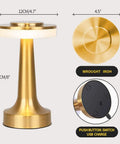 Portable LED Table Lamp With 3-Level Brightness, Metal Desk Light With Touch Control, shown in gold color with USB charge input.