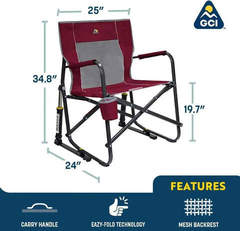 Freestyle Rocker Camping Chair Portable Folding Rocking Seat With Durable Armrests, Drink Holder And Comfortable Backrest