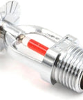 Top Shelf Five Pack Brass Fire Sprinkler Heads Pendent Type Quick Response Thermal Glass Bulb 68 Degree detail view with red glass.