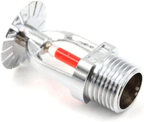 Top Shelf Five Pack Brass Fire Sprinkler Heads Pendent Type Quick Response Thermal Glass Bulb 68 Degree detail view with red glass.