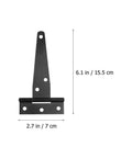 Rustproof Iron T Shaped Hinges For Doors, Gates, Sheds, Fences And Wooden Boxes, Tough As Nails Black Coated Hardware with dimensions shown