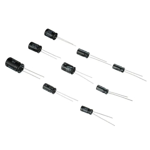 All In One Aluminum Electrolytic Capacitor Kit With 630 Pieces And 24 Values From 0.1uF To 1000uF In A Durable Box capacitors close-up