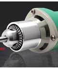 Close-up of the Beefy 480W Rotary Tool Kit With Six Speed Settings showing 0.6-6.5mm chuck, silver and green design detail.