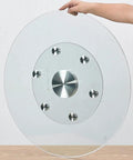 Transparent Rotating Serving Tray for Dining Table 60 to 100 cm Tempered Glass Lazy Susan Turntable displayed upright