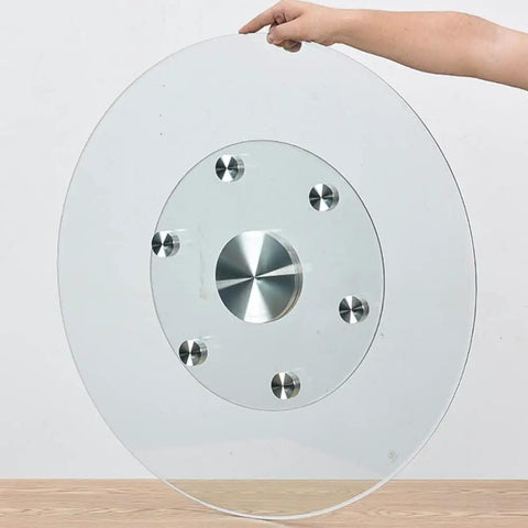 Transparent Rotating Serving Tray for Dining Table 60 to 100 cm Tempered Glass Lazy Susan Turntable displayed upright