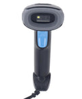 Dead On Accurate Usb Wired Barcode Scanner For Swift Retail Transfers And Warehouse Tracking Reads 1D And 2D Codes No Sweat Direct From Displays Or Receipts Crafted In Resilient Abs Shell For Your Daily Grind, top view of scanner with blue button.