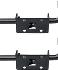 Two black carbon steel 5-inch spring-loaded latch pins with mounting plates, front view