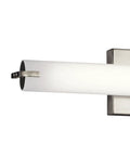 LED Linear Bathroom Vanity Light In Brushed Nickel Finish, slim modern bath bar for mirror mount, close-up of end detail