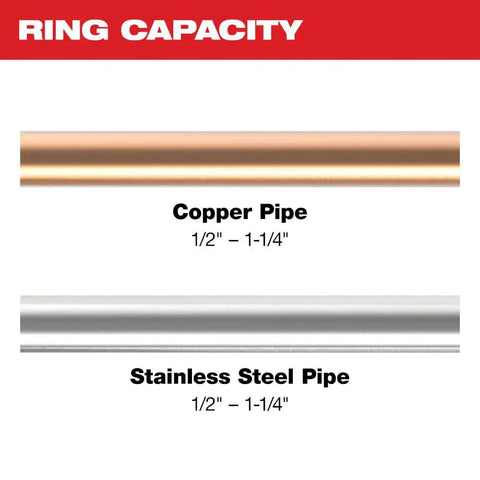 Copper and stainless steel pipes in 1/2 to 1-1/4 inch for Pro Grade Force Logic Press Tool Bundle With Half Inch To One And A Quarter Inch CTS V Pivoting Ring Kit Ultra Lightweight 3.8 Lb One Hand Operable Delivers 5,400 Lbs Of Crimp Force 32,000 Crimp Cycles Interchangeable Jaws For Quick Durable Crimps