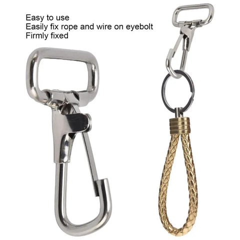 Five Pack 304 Stainless Steel Top Snap Hooks 28mm Quick Release Boat Shackles Spring Clips shown with braided strap and eyebolts