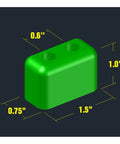 Pair Polyurethane Rubber Bumpers For Sliding Patio Doors With Hardware Included, UV Resistant Replacement Bumpers And Stainless Screws, Compatible With Various Patio Doors, Check Dimensions In Photo For Proper Fit showing green bumper dimensions 1.5"x1"x0.75"