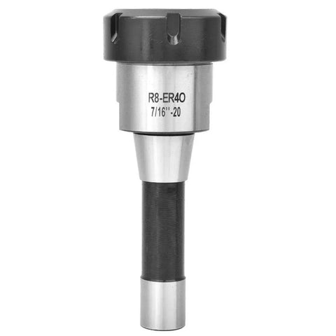 Heavy Duty R8 ER40 Collet Chuck 7/16 Inch 20UNF for CNC Milling Machine shown from the side, steel material, durable design.