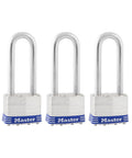 Keyed-Alike Outdoor Padlocks With Keys, Extra Long Shackle For Gate, Fence, Shed And Equipment, Durable Laminated Steel Body With Hardened Shackle, 3 Pack.