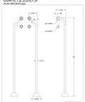 Diagram of Vintage Double Offset Bath Supply Kit for Clawfoot Tubs in Polished Brass 25 Inches, with dimensions shown.