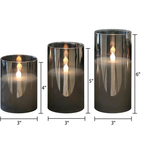 Gray Glass Flameless LED Candles Battery Powered With Timer And 10 Key Remote Real Wax Warm Flicker For Weddings Parties