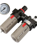 Air Source Treatment Unit With Three Eighths Inch FRL Filter Regulator Lubricator Combo And Included Pressure Gauge for pneumatic systems
