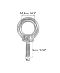 Front view of M3 X 9mm Lifting Shoulder Eye Bolt from the 8 Pack in 304 Stainless Steel showing dimensions.