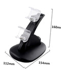 Dual USB Controller Charger Dock Station With LED Indicator For Quick Charging Black Charging Stand With Dimensions Shown
