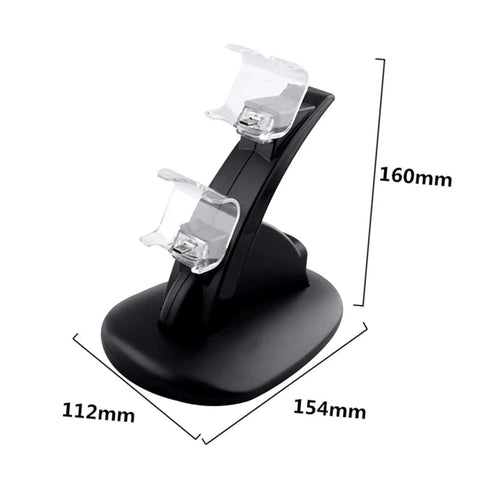 Dual USB Controller Charger Dock Station With LED Indicator For Quick Charging Black Charging Stand With Dimensions Shown
