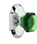 Emerald Crystal Privacy Door Knob Set With Cottage Plate Backplates Solid Brass Two And Three Quarters Inch Backset Waldorf Style Bright Chrome Finish Complete Set For One Door Both Sides Easy To Install Retro Vibe For Home Restoration close-up