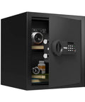 Deluxe Digital Keypad Safe Box For Home Office Hotel And Travel Beefy Steel Alloy Small Safe With Sturdy Lock, open with contents inside