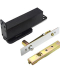 Killer Heavy Duty Pivot Hinges Featuring Hydraulic Buffer Action For Hella Smooth Silent Swinging Hidden Wood Door Hardware With Clean Black Finish Built Tough For Interior Entry Doors Zero Drama Setup. Image showing black hydraulic hinge components.