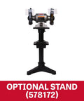 Shop Ready Six Inch Bench Grinder Powered By A Half Horsepower Motor Spinning 3450 RPM on optional stand for enhanced stability.