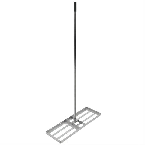 30 By 10 Inch Stainless Steel Lawn Leveling Rake With 6-Foot Extra Long Handle, 180 Degree Rotation, shown upright on white background.