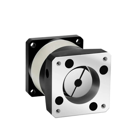 Precision Planetary Gear Reducer Plf040 With Four To One Ratio For Fifty And Hundred Watt Servo Motors Plus Seventeen And Forty Two Mm Stepper Drives Built Tough And Crushes Heavy Loads With Slick No Sweat Performance viewed from the side.