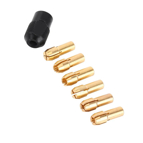 Six Piece Collet Chuck Sleeve Kit 1mm To 3.2mm Capacity With M8x0.75 Cap, brass sleeves, black cap for CNC machines