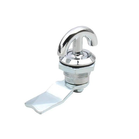 Mini Cam Lock For Drawers And Mailboxes, Silver Chrome Cylinder Lock, Durable Keyed Lock, angled view showing latch and finish